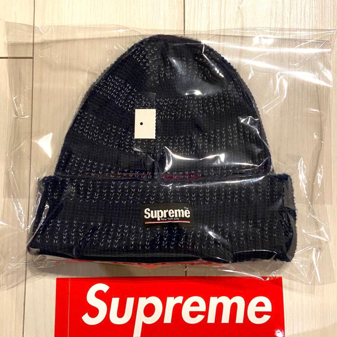 【美品】 Supreme Reflective Stripe Beanie 紺