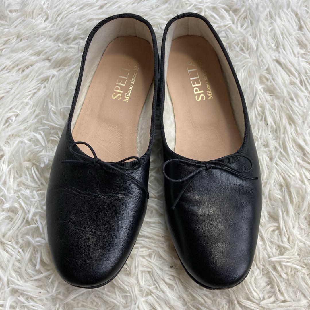 美品　SPELTA スペルタ フラットシューズ　オルガ　黒　38 羊革　レザー