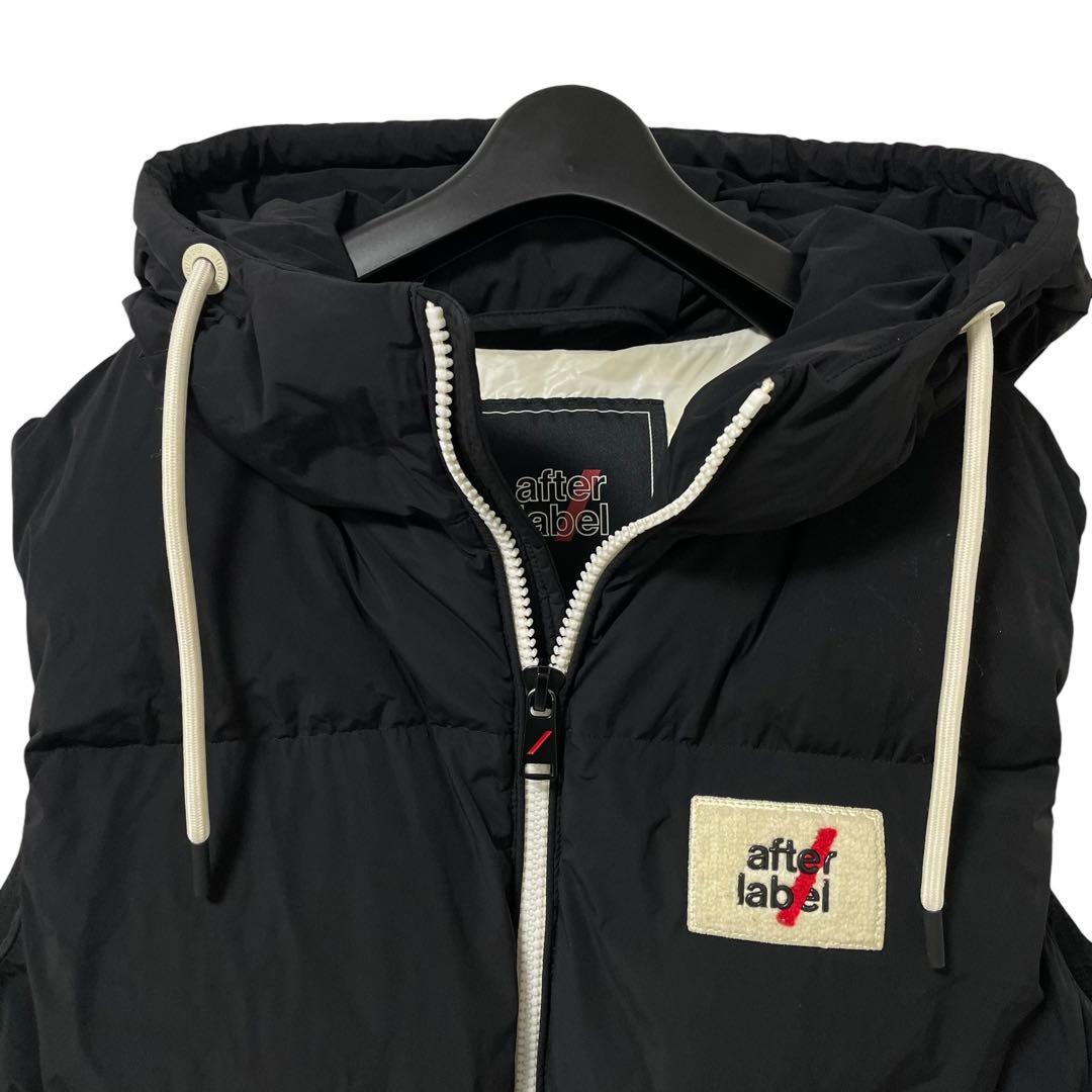 after label / メンズ 中綿ベスト フーディ 黒 L a554