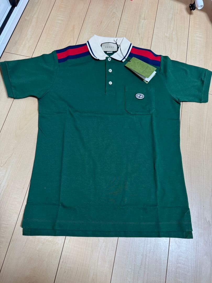 GUCCI グリーン ポロシャツ ストライプ襟メンズXS新品