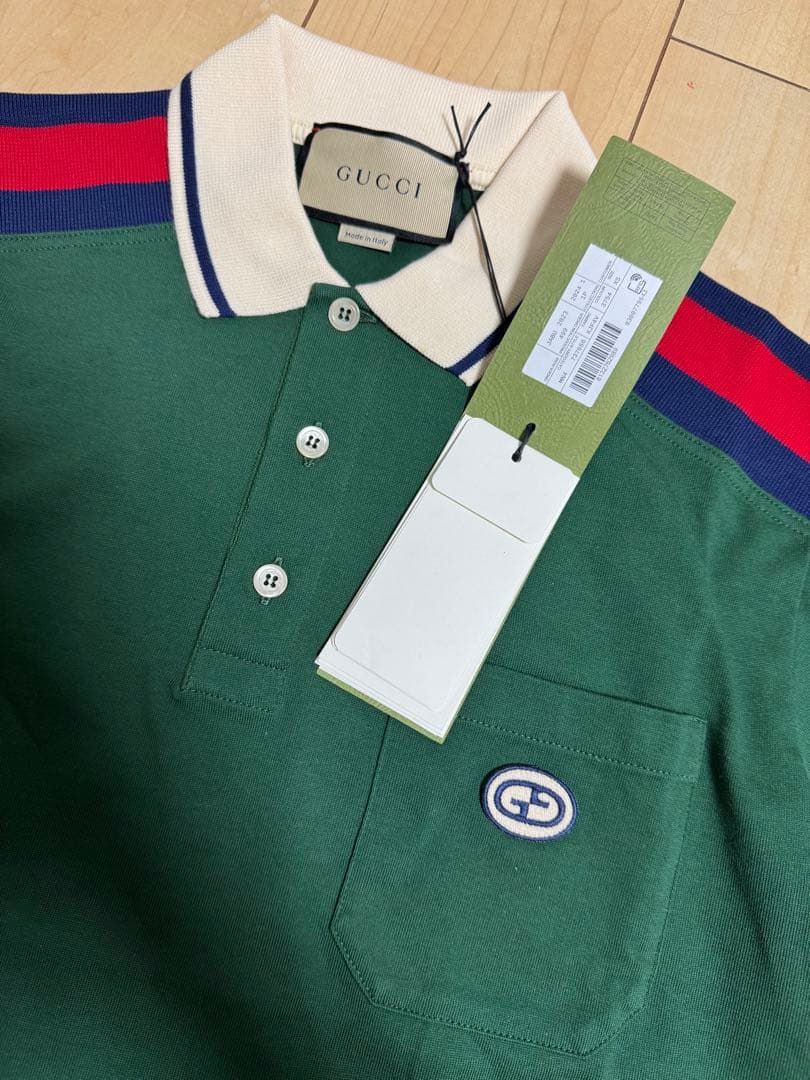 GUCCI グリーン ポロシャツ ストライプ襟メンズXS新品