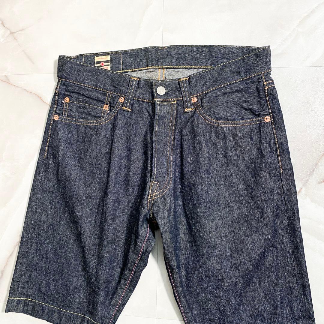 A17406 美品 桃太郎ジーンズ 出陣レーベル デニムショートパンツ W30