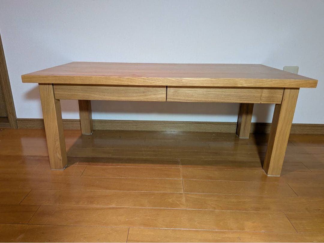 ■送料込■無印良品 木製ローテーブル 引出し センター机デスク タモ材天然木