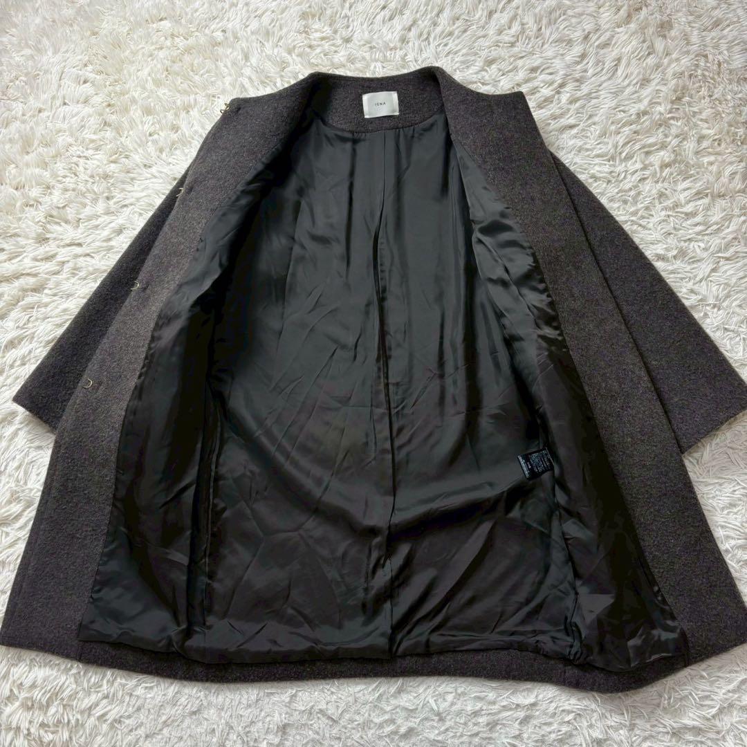 【美品】イエナ ラムウールノーカラーコート ロング グレー 22AW 34