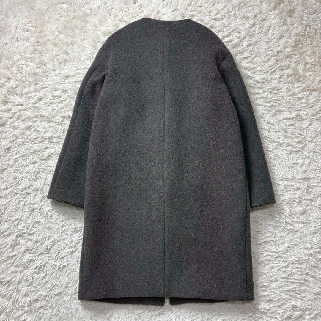 【美品】イエナ ラムウールノーカラーコート ロング グレー 22AW 34