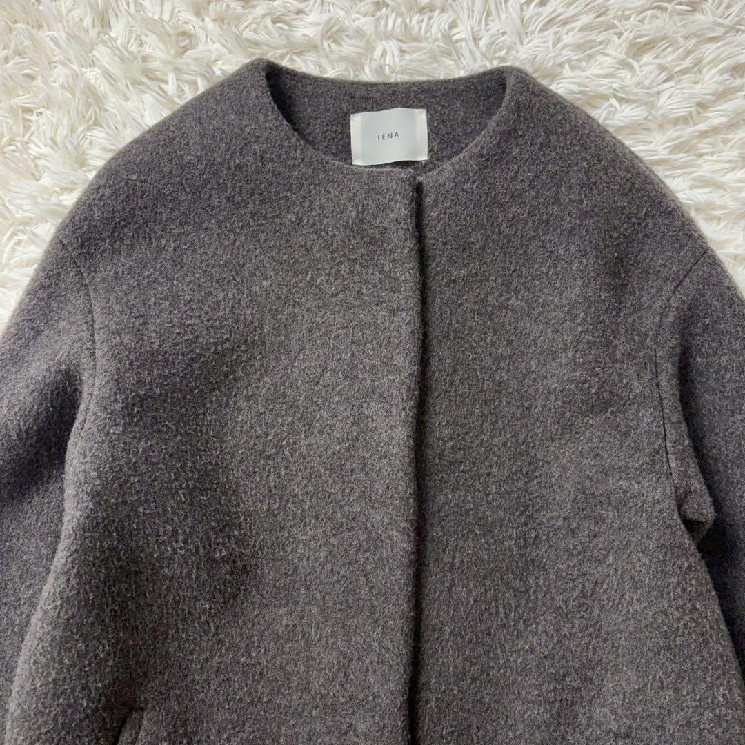 【美品】イエナ ラムウールノーカラーコート ロング グレー 22AW 34