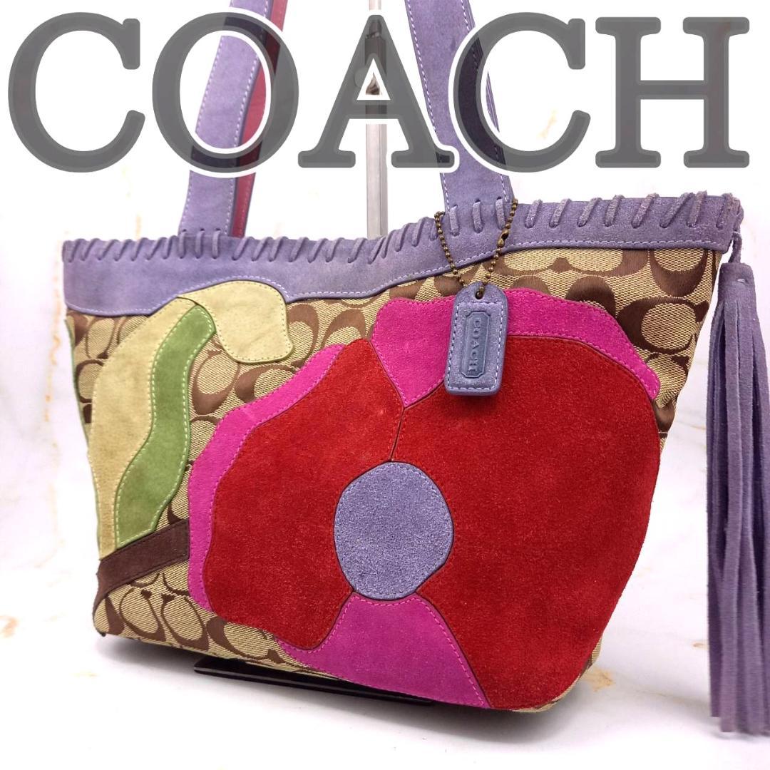 バッグ Coach Flower Patchwork Tote Bag