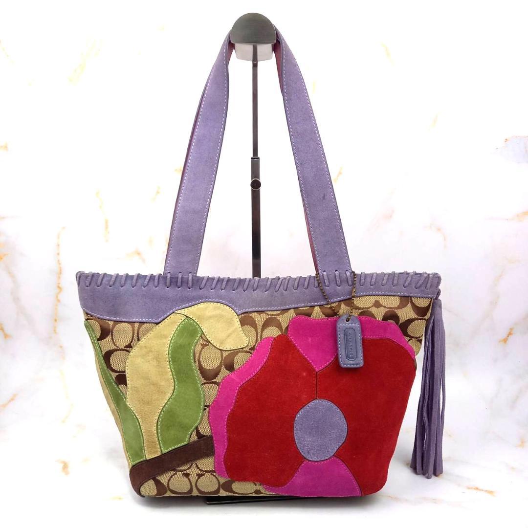 バッグ Coach Flower Patchwork Tote Bag
