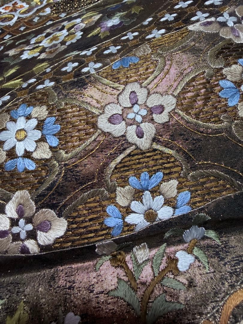 美品 高級 袋帯 六通柄 正絹 汕頭刺繍 スワトウ刺繍 蘇州刺繍 中国刺繍