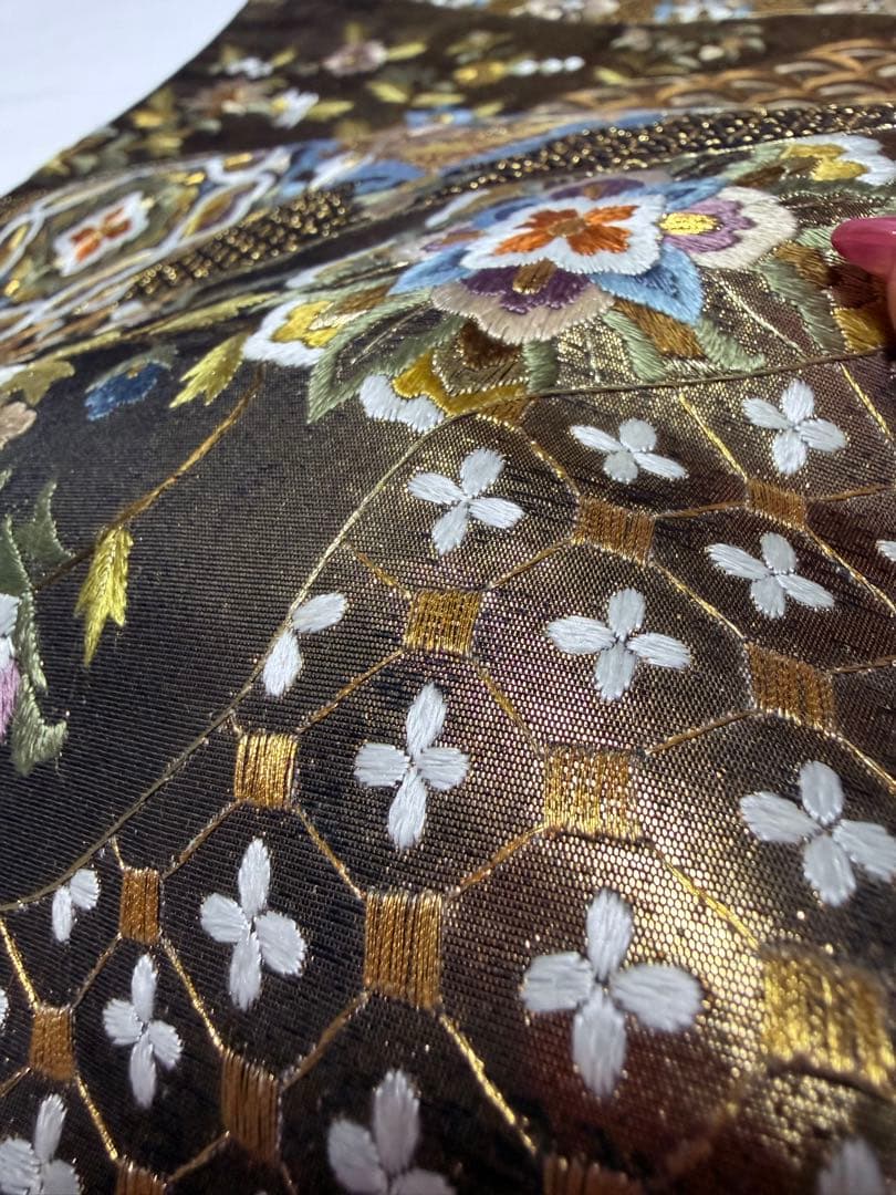 美品 高級 袋帯 六通柄 正絹 汕頭刺繍 スワトウ刺繍 蘇州刺繍 中国刺繍