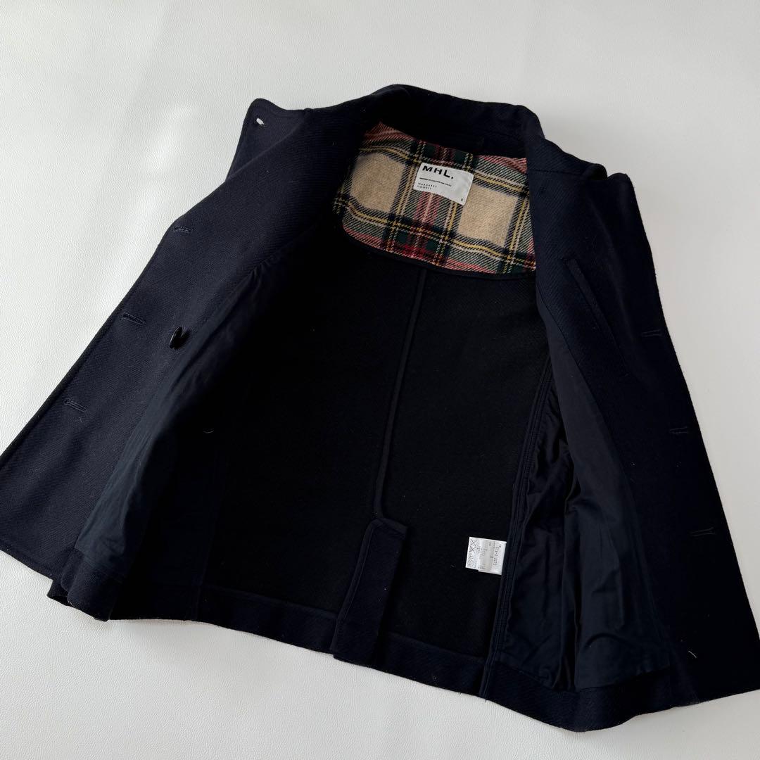 人気 MHL. マーガレットハウエル イギリス製 ウールPコート チェック裏地