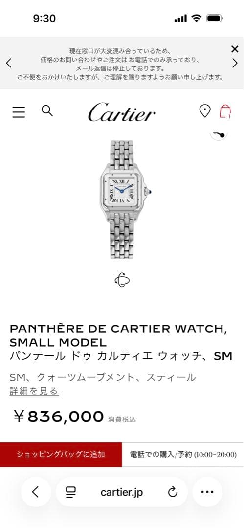 【新品未使用】カルティエ パンテール SM 2025年購入