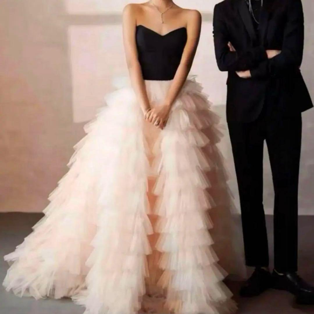 フレアチュールドレス ブラック・ピンク