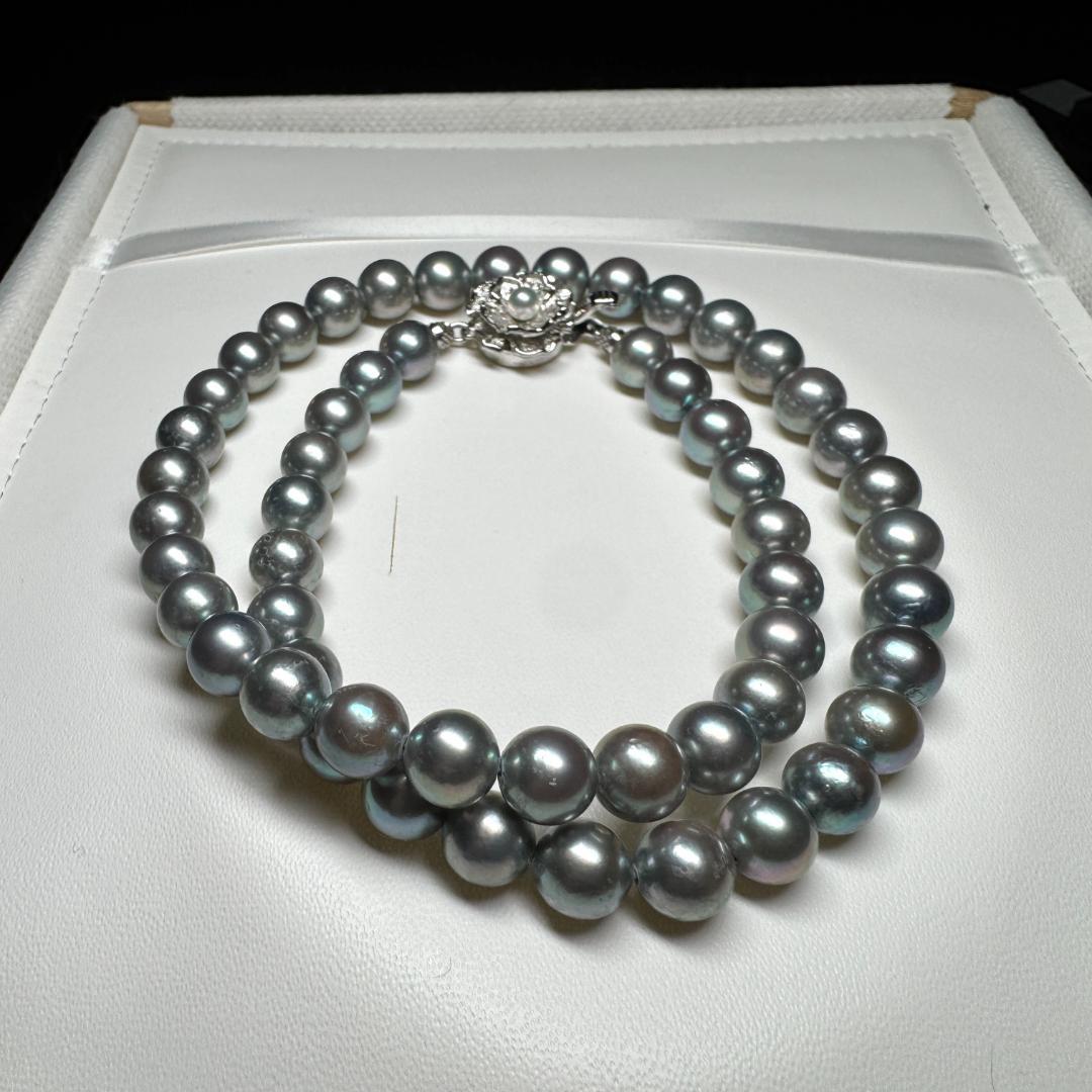 ブルーグレー✨ あこや真珠 パール ネックレス 約7.6-7.9mm SV留め具