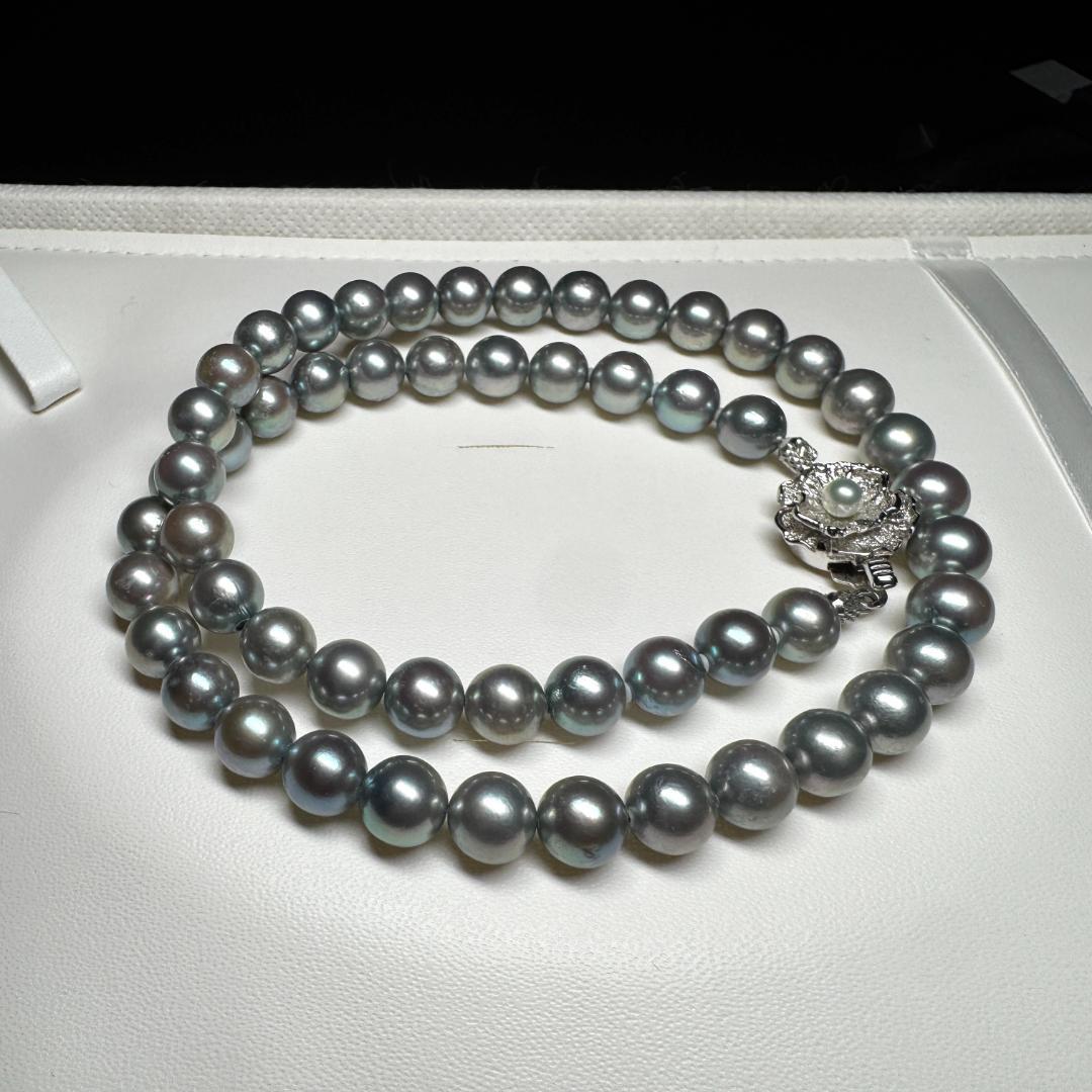 ブルーグレー✨ あこや真珠 パール ネックレス 約7.6-7.9mm SV留め具