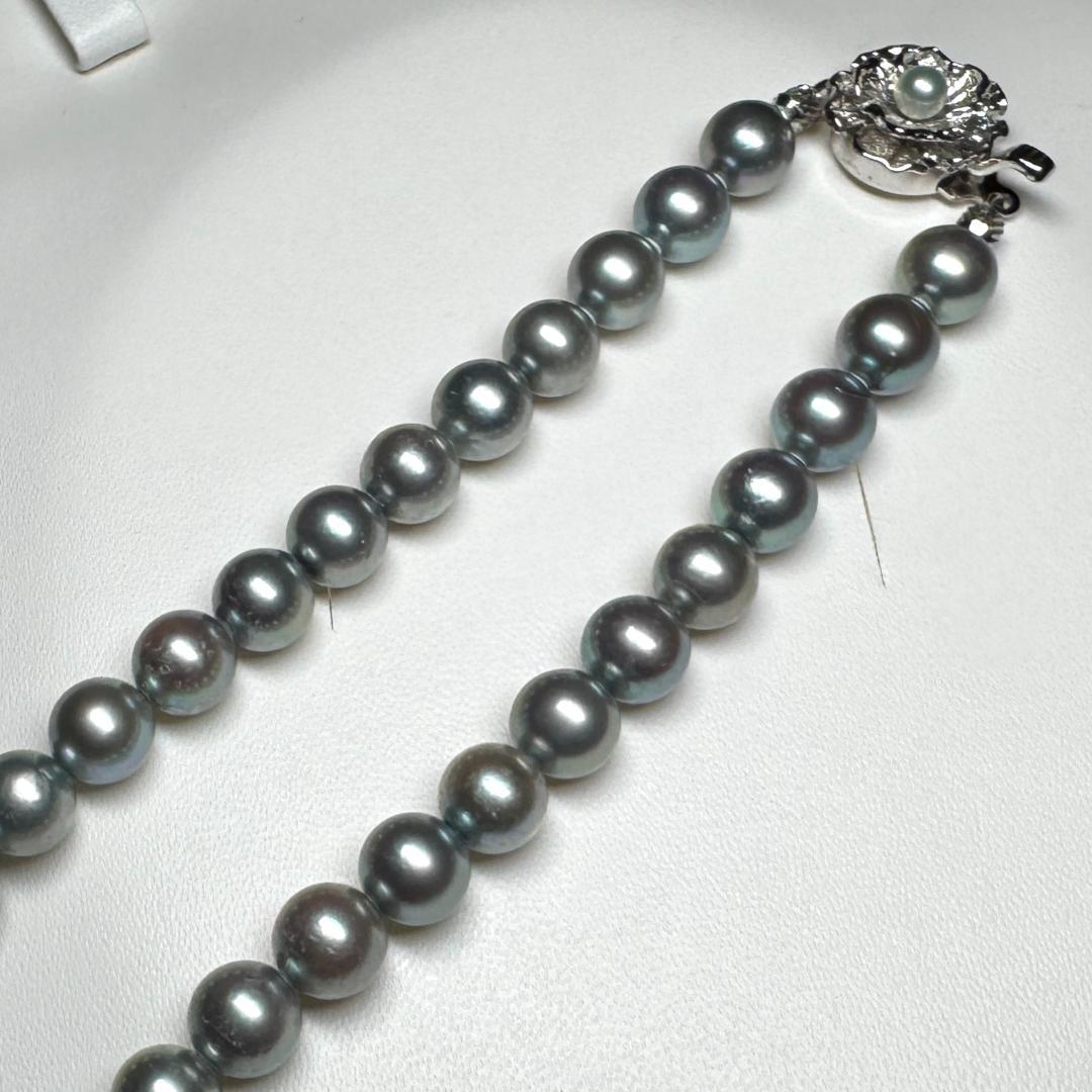 ブルーグレー✨ あこや真珠 パール ネックレス 約7.6-7.9mm SV留め具
