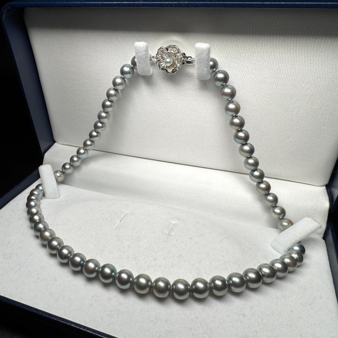 ブルーグレー✨ あこや真珠 パール ネックレス 約7.6-7.9mm SV留め具