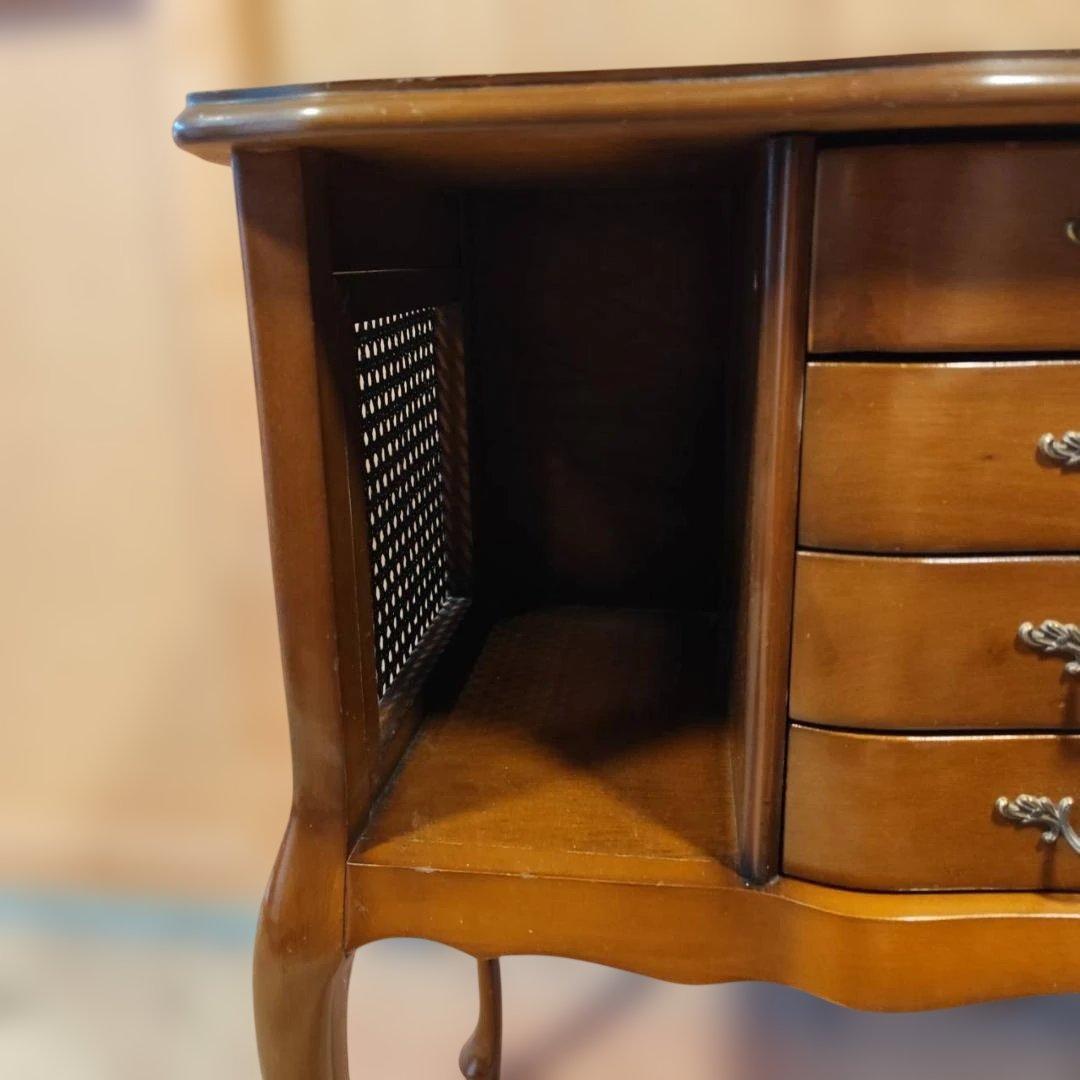 アンティーク調 猫脚コンソールデスク サイドチェスト かごめ編み ラタン