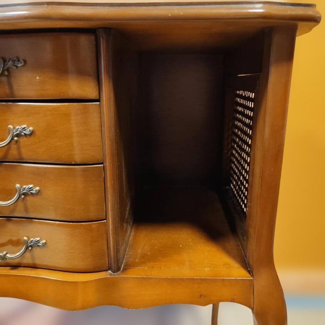 アンティーク調 猫脚コンソールデスク サイドチェスト かごめ編み ラタン