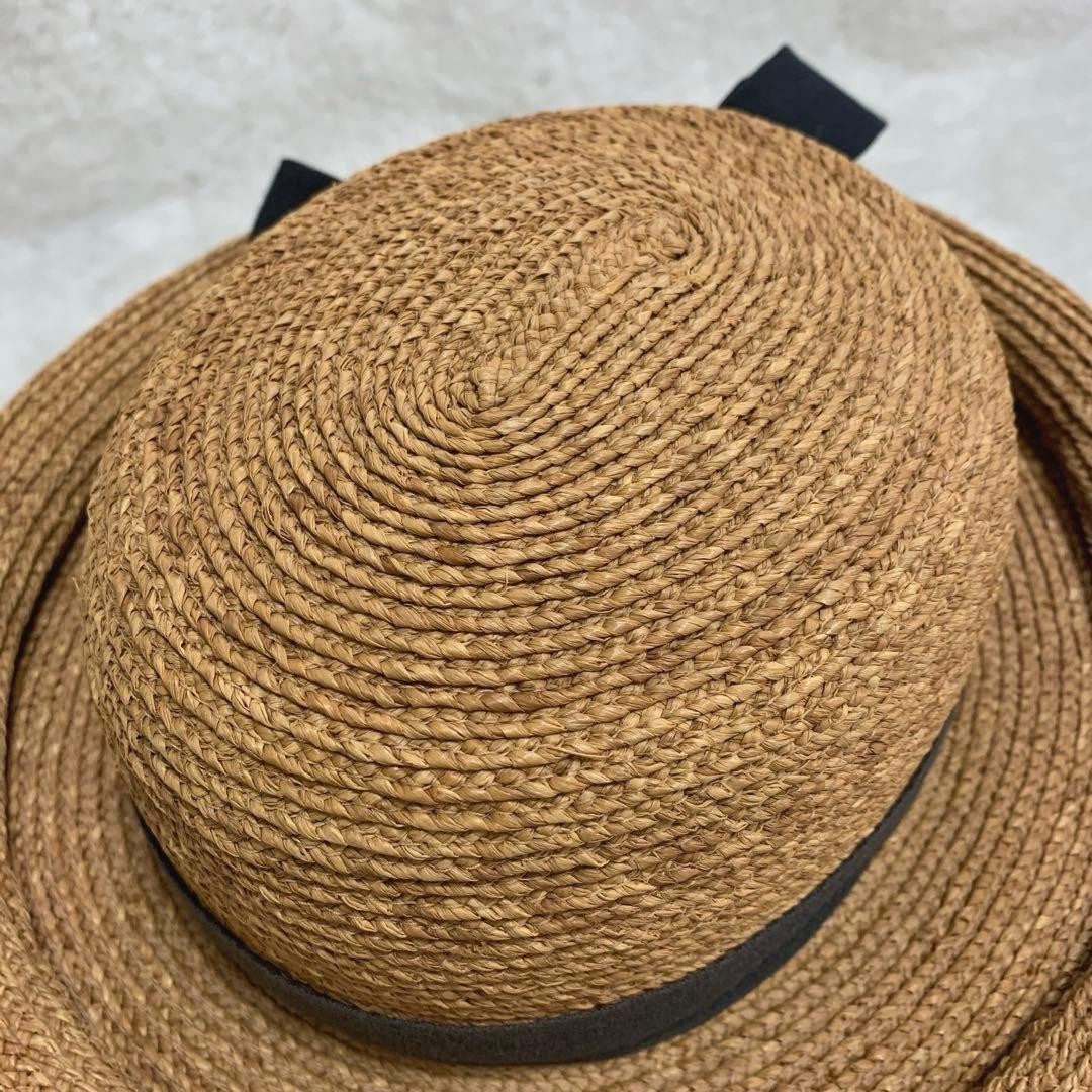 ヘレンカミンスキー 麦わら帽子 リボン 黒　ラフィア