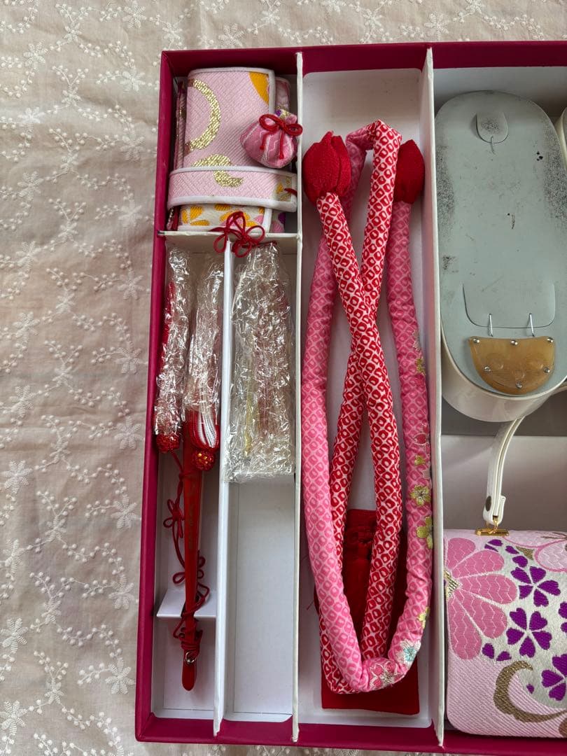 ♡式部浪漫　七五三　着物セット　七歳　赤とピンク 花柄♡