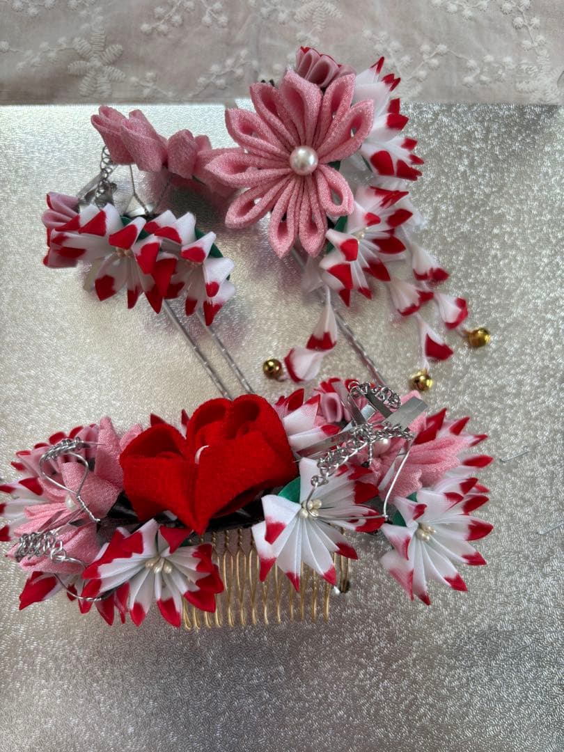 ♡式部浪漫　七五三　着物セット　七歳　赤とピンク 花柄♡