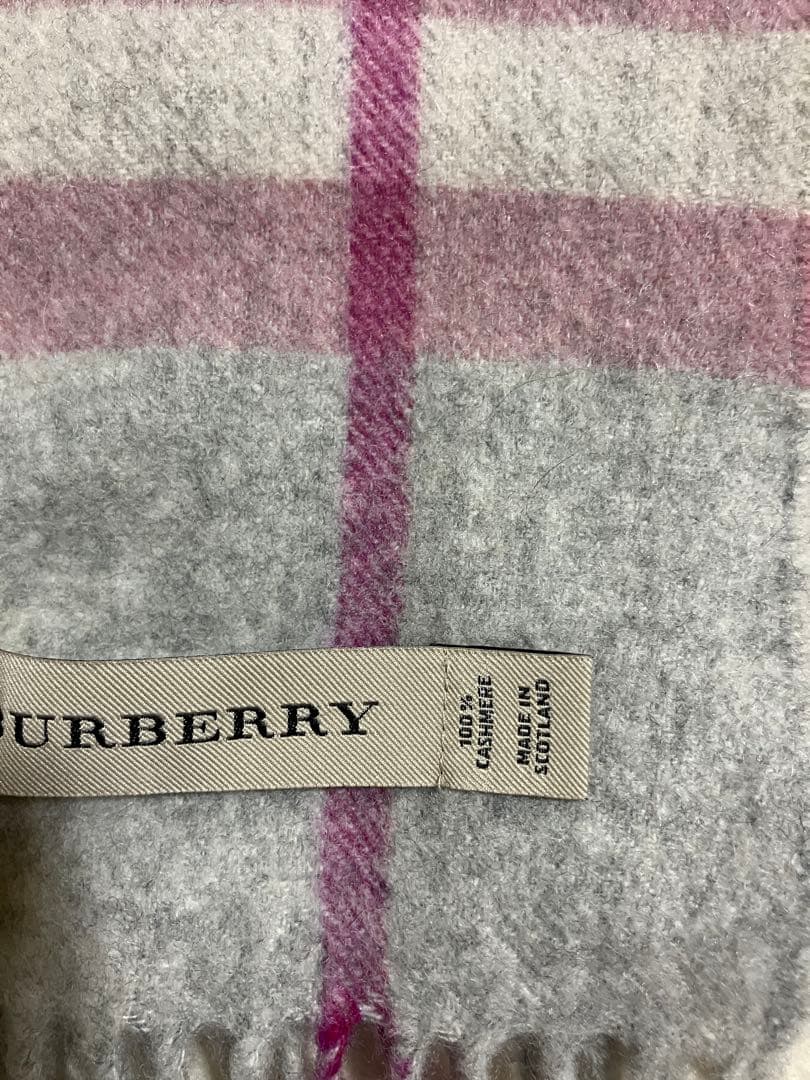 BURBERRY グレー×ピンク　カシミヤ100% マフラー　バーバリー