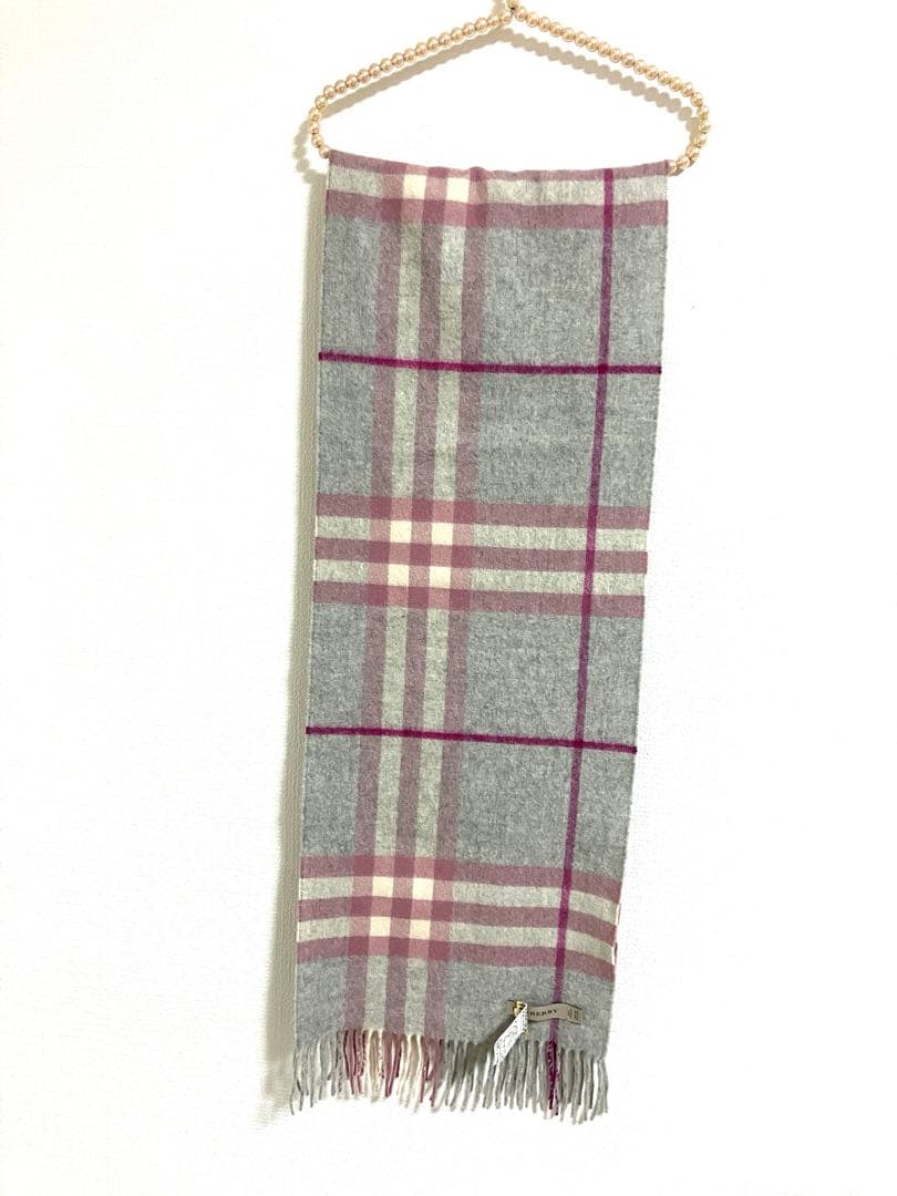 BURBERRY グレー×ピンク　カシミヤ100% マフラー　バーバリー