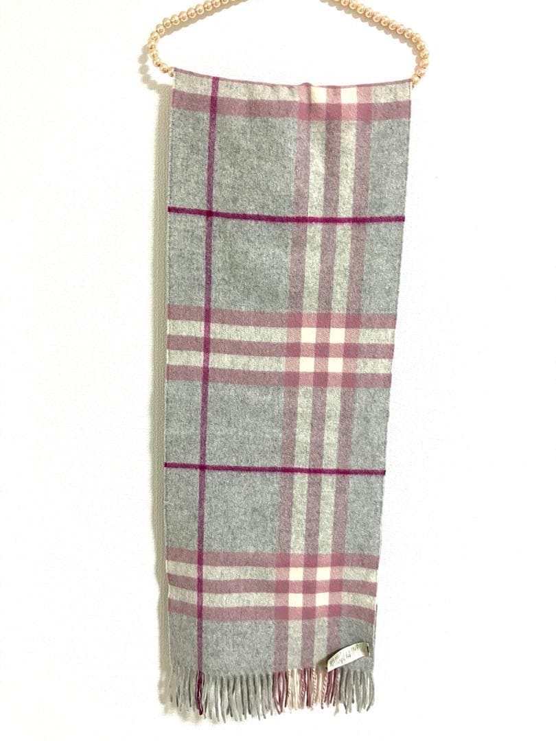 BURBERRY グレー×ピンク　カシミヤ100% マフラー　バーバリー