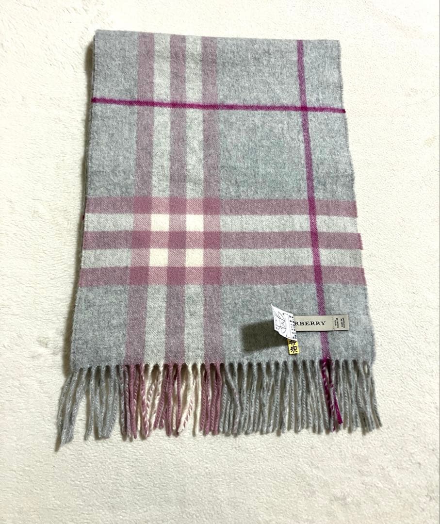 BURBERRY グレー×ピンク　カシミヤ100% マフラー　バーバリー