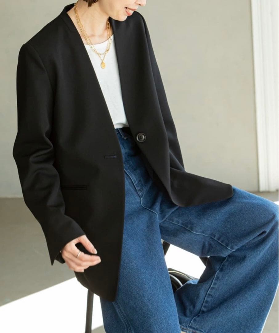 NOBLE ウールツイルノーカラージャケット