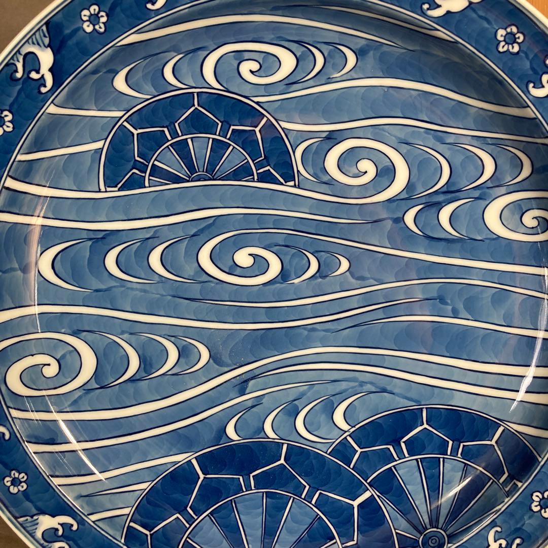 【源右衛門】古伊万里の伝統　日本の名窯　舘林源右衛門作 染付濃水車絵　大皿