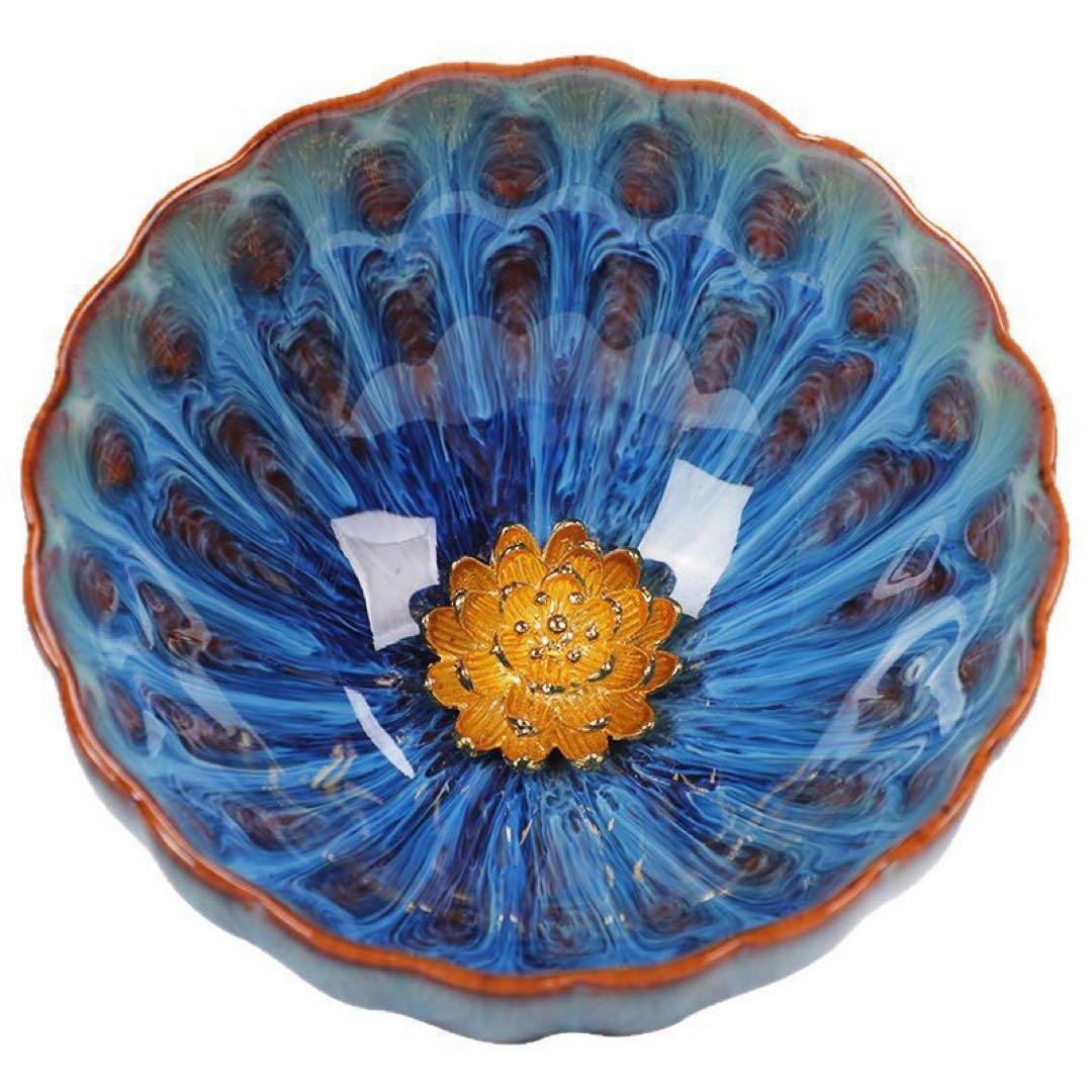 青色貝殻型陶器ボウル