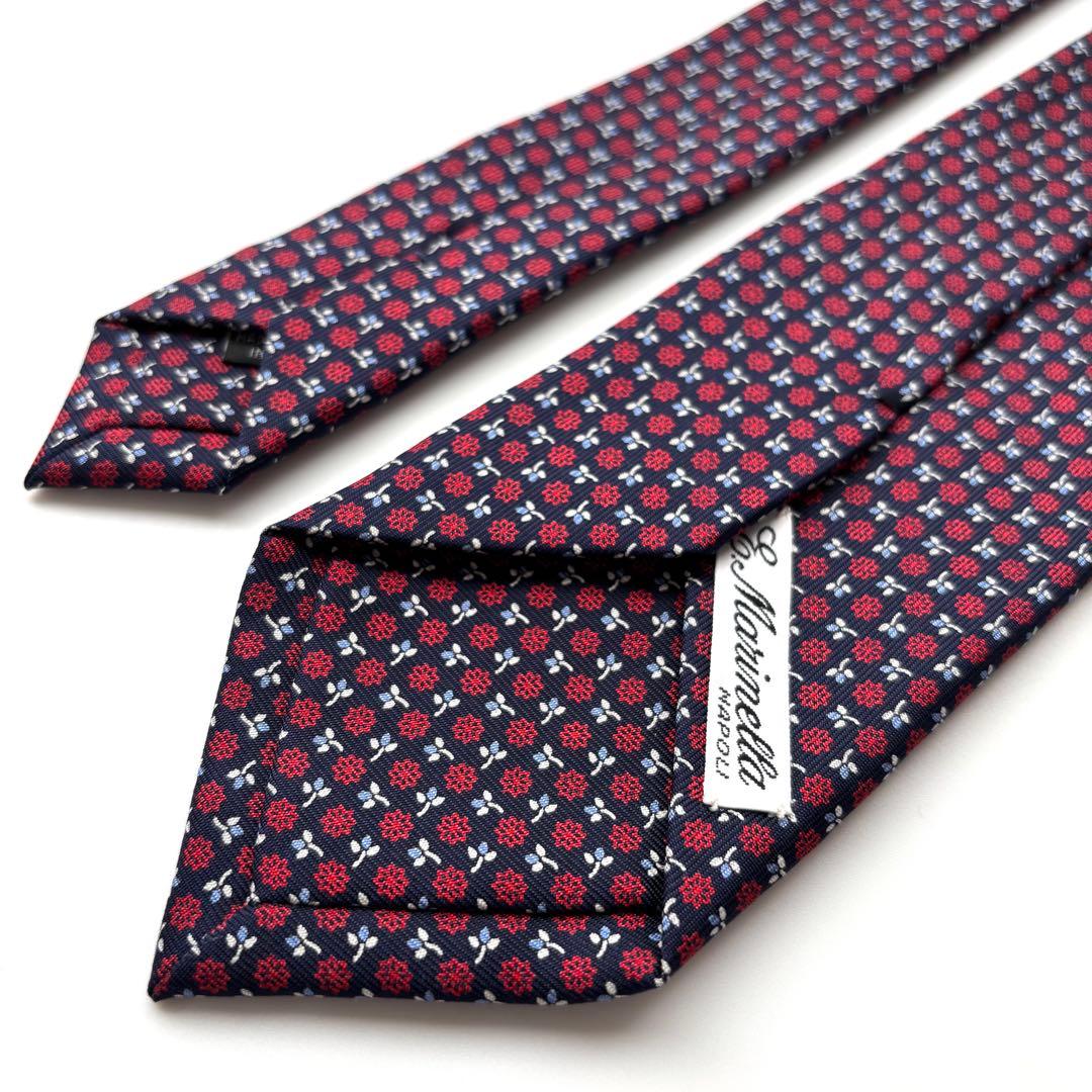 ꧁極美品꧂ マリネッラ ナポリ ネクタイ 小紋 花柄 ネイビー レッド