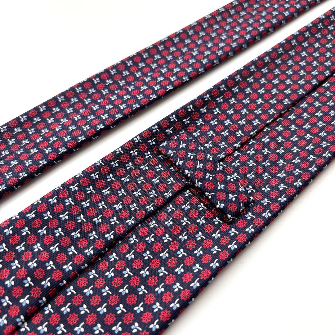 ꧁極美品꧂ マリネッラ ナポリ ネクタイ 小紋 花柄 ネイビー レッド