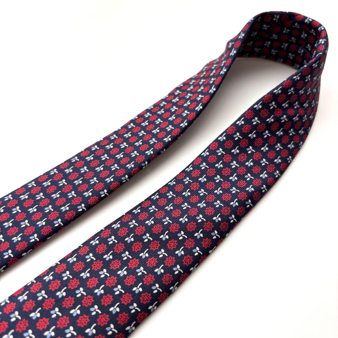 ꧁極美品꧂ マリネッラ ナポリ ネクタイ 小紋 花柄 ネイビー レッド