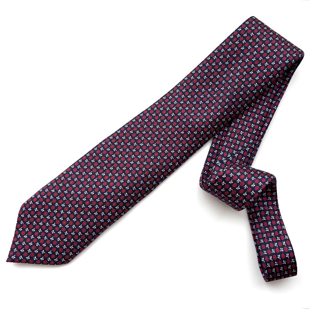 ꧁極美品꧂ マリネッラ ナポリ ネクタイ 小紋 花柄 ネイビー レッド