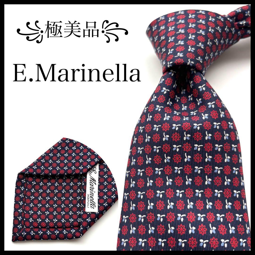 ꧁極美品꧂ マリネッラ ナポリ ネクタイ 小紋 花柄 ネイビー レッド
