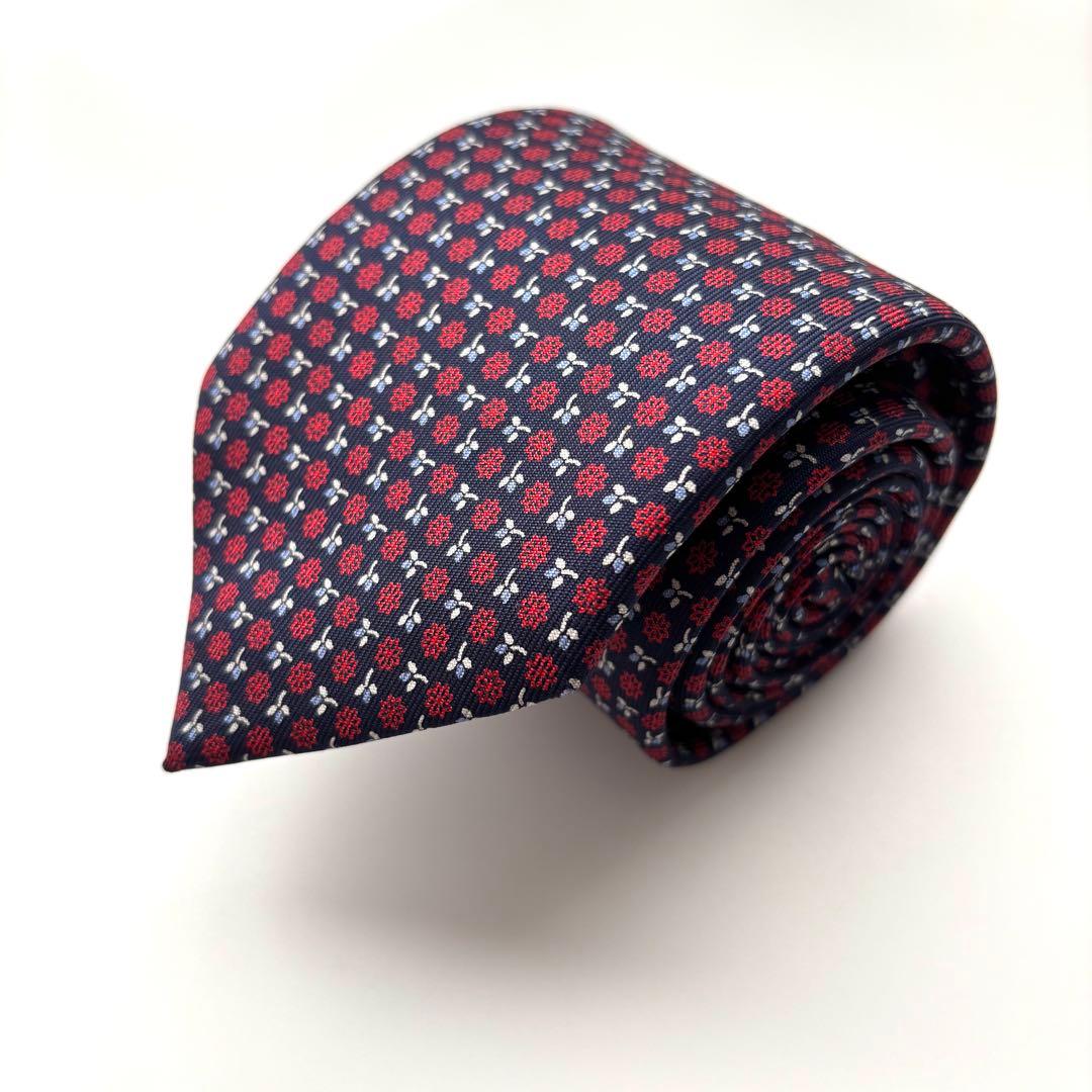 ꧁極美品꧂ マリネッラ ナポリ ネクタイ 小紋 花柄 ネイビー レッド