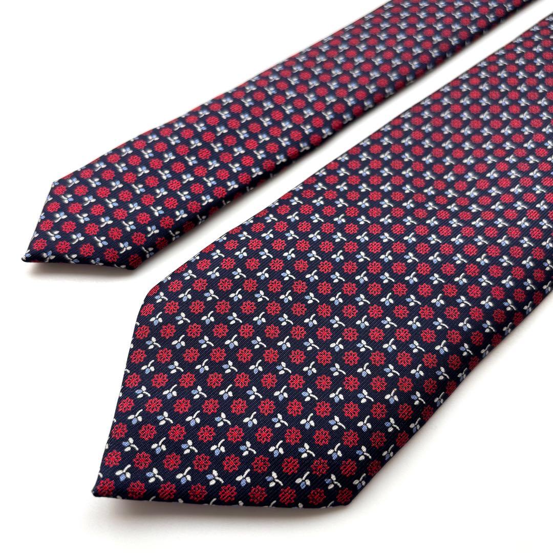 ꧁極美品꧂ マリネッラ ナポリ ネクタイ 小紋 花柄 ネイビー レッド