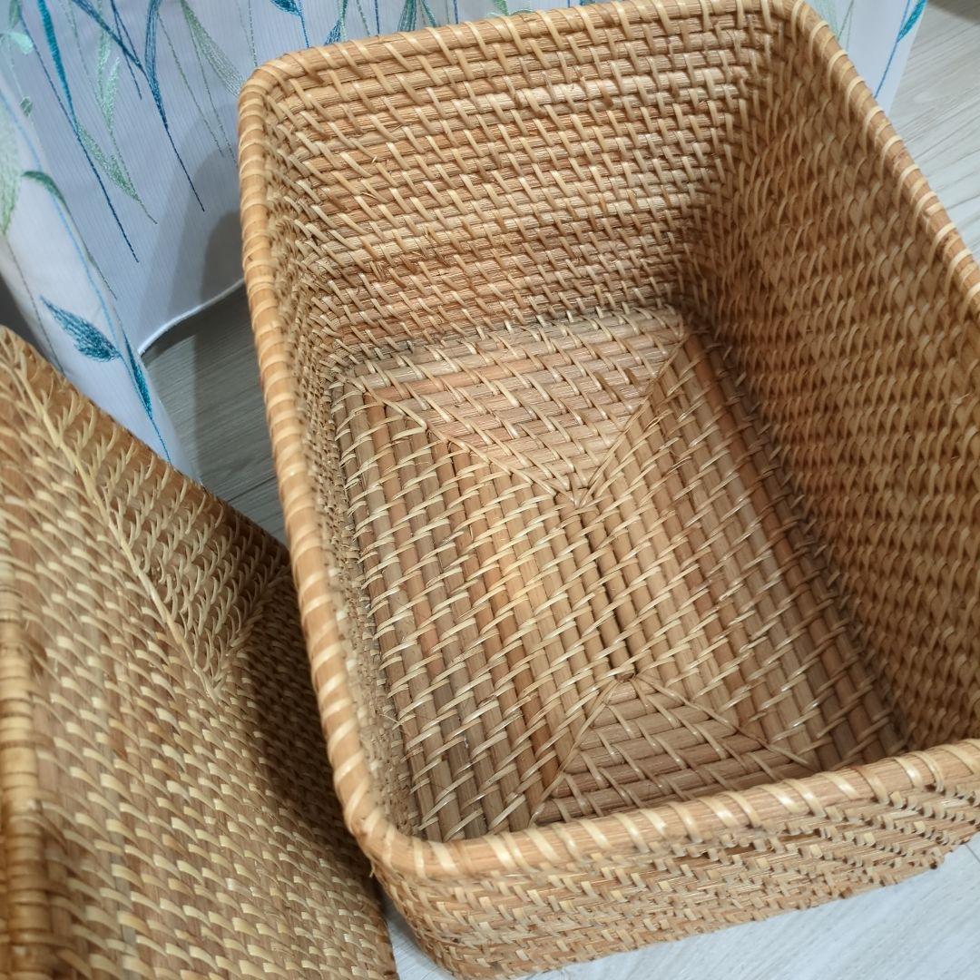 重なるラタン　ダストボックスセット　無印　NITORI