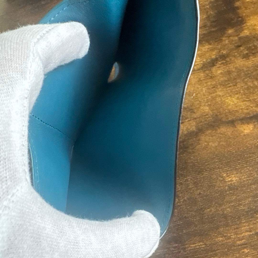 LOEWE 青 レザー 三つ折り財布