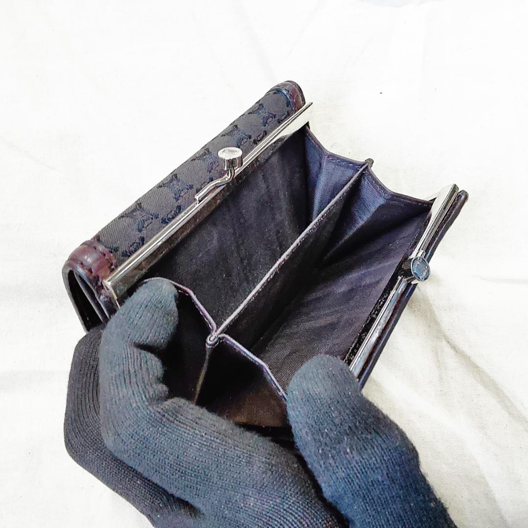 箱付き セリーヌ がま口 財布 CELINE トリオンフ キャンバス ブラウン