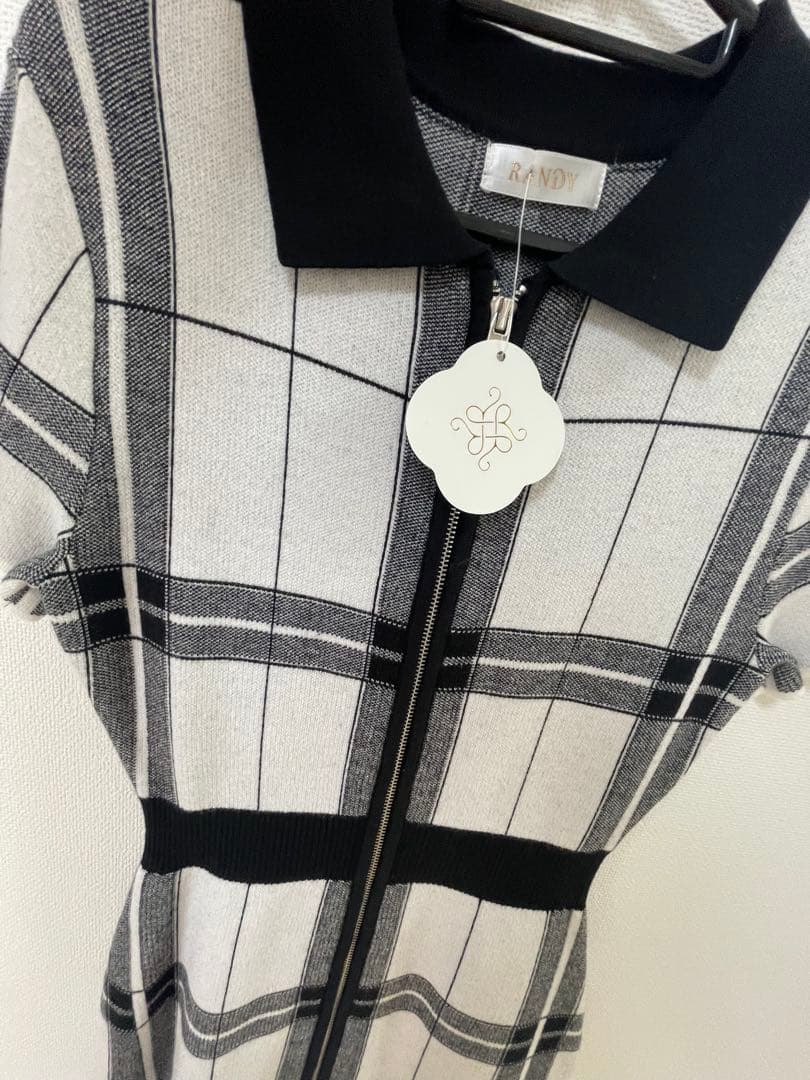 Randy カービープレイドニット ワンピース F-L