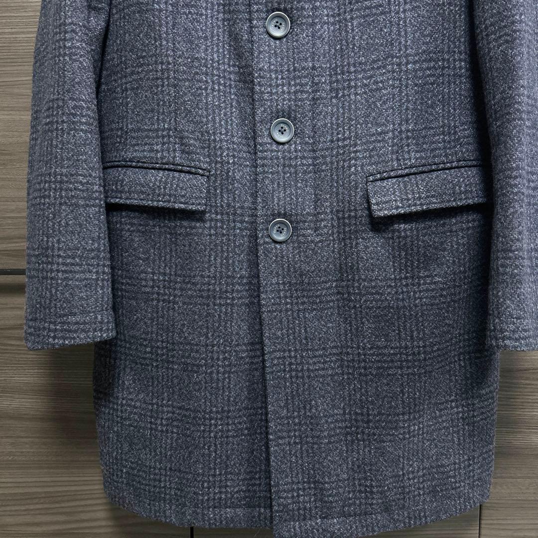 ヘルノ チェスターコート グレンチェック 中綿 ウール ダークネイビー 46
