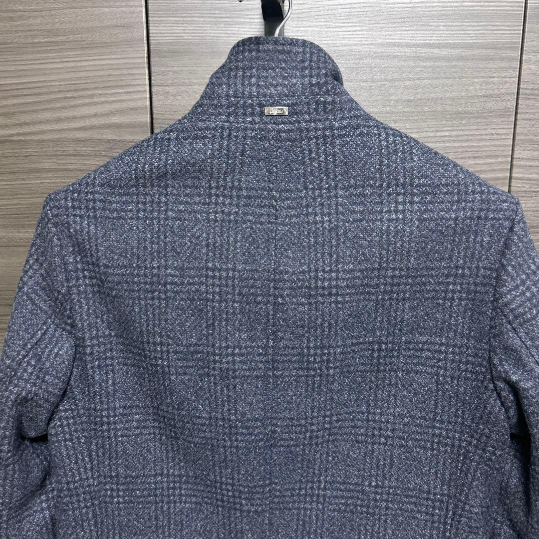 ヘルノ チェスターコート グレンチェック 中綿 ウール ダークネイビー 46