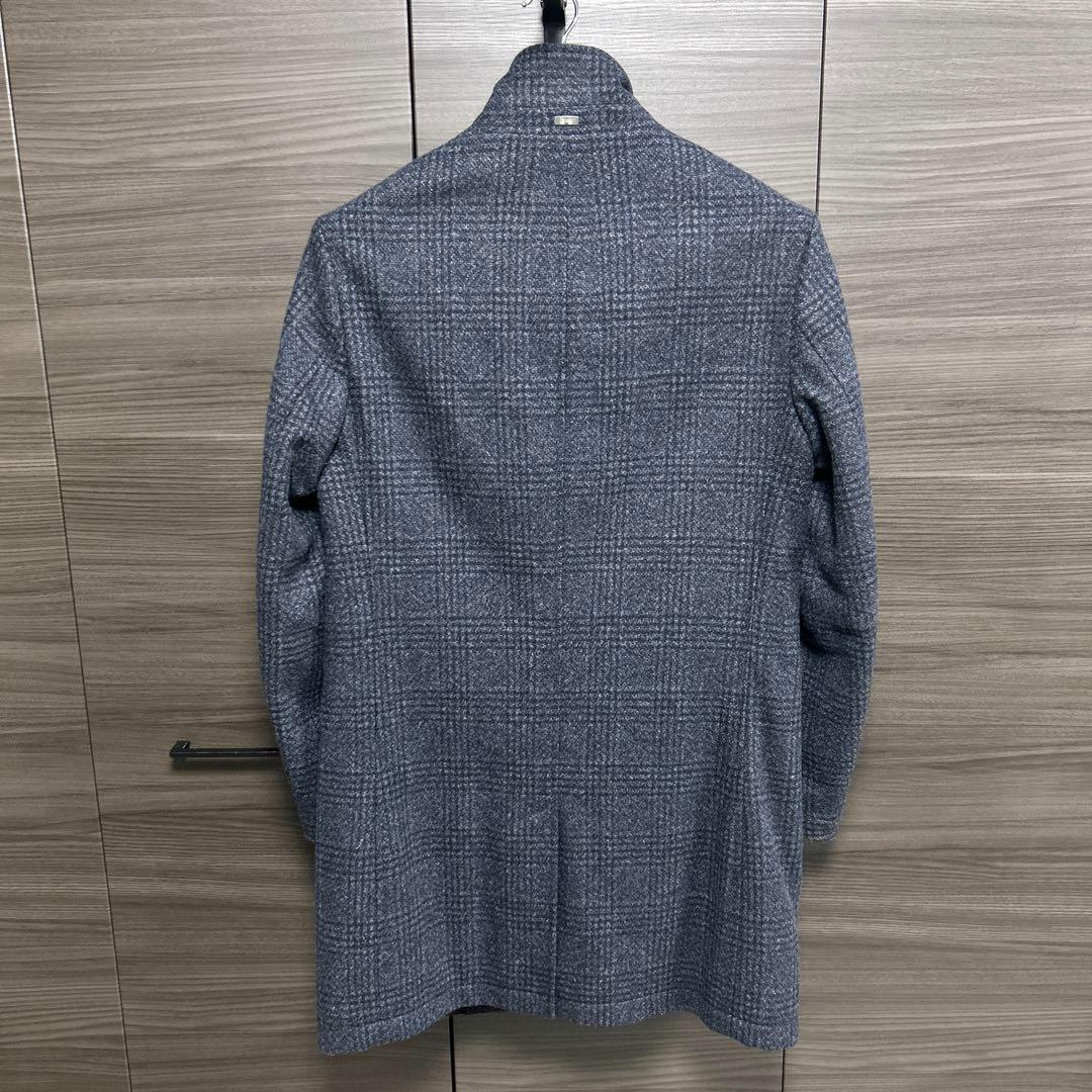 ヘルノ チェスターコート グレンチェック 中綿 ウール ダークネイビー 46