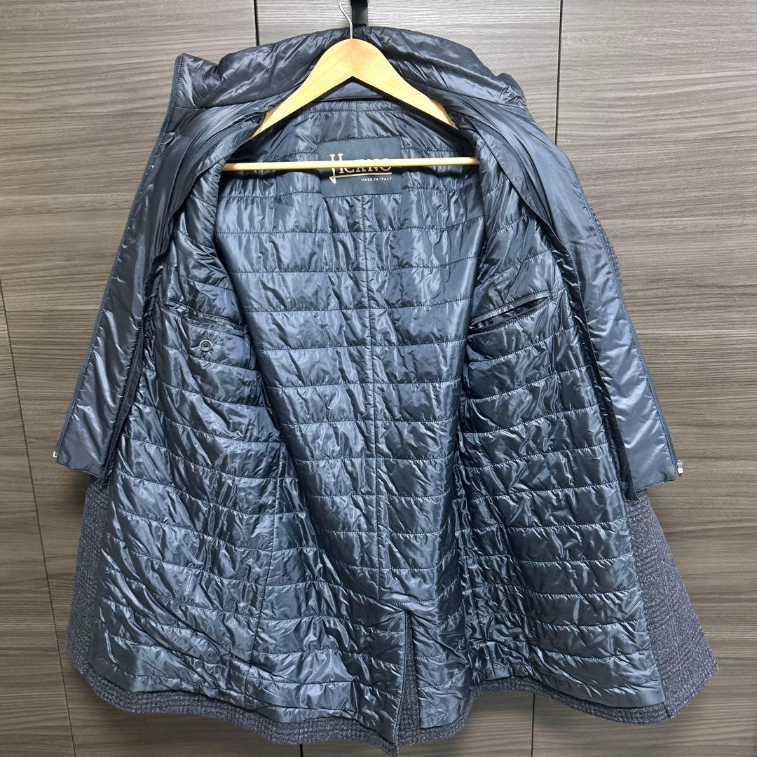 ヘルノ チェスターコート グレンチェック 中綿 ウール ダークネイビー 46