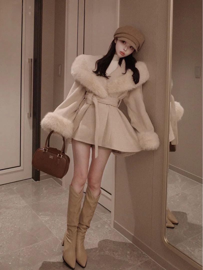 新品タグ付 ダーリッチ ウエストベルトプリンセスラインコート ベージュ FL