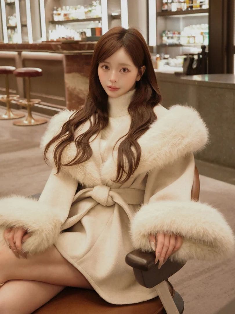 新品タグ付 ダーリッチ ウエストベルトプリンセスラインコート ベージュ FL